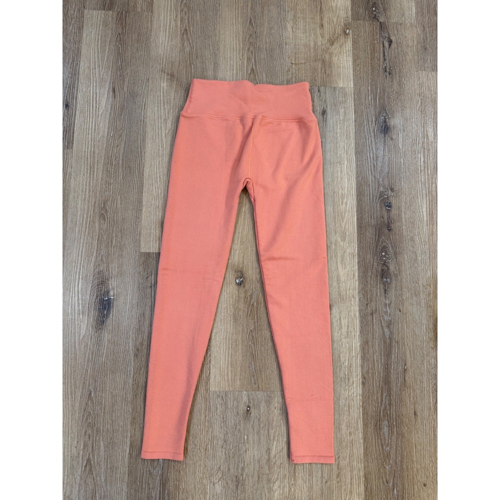 Coral Peach Ribbed High Waisted Athletic Leggings‎ Full Length Women Small